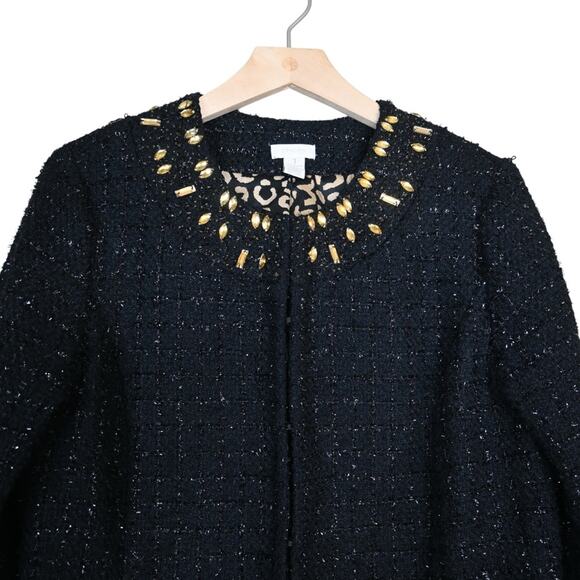 Chico's Womens M Chico's 1 Ani-Glam Shimmer Tweed Longline Blazer Jacket - Picture 3 of 11